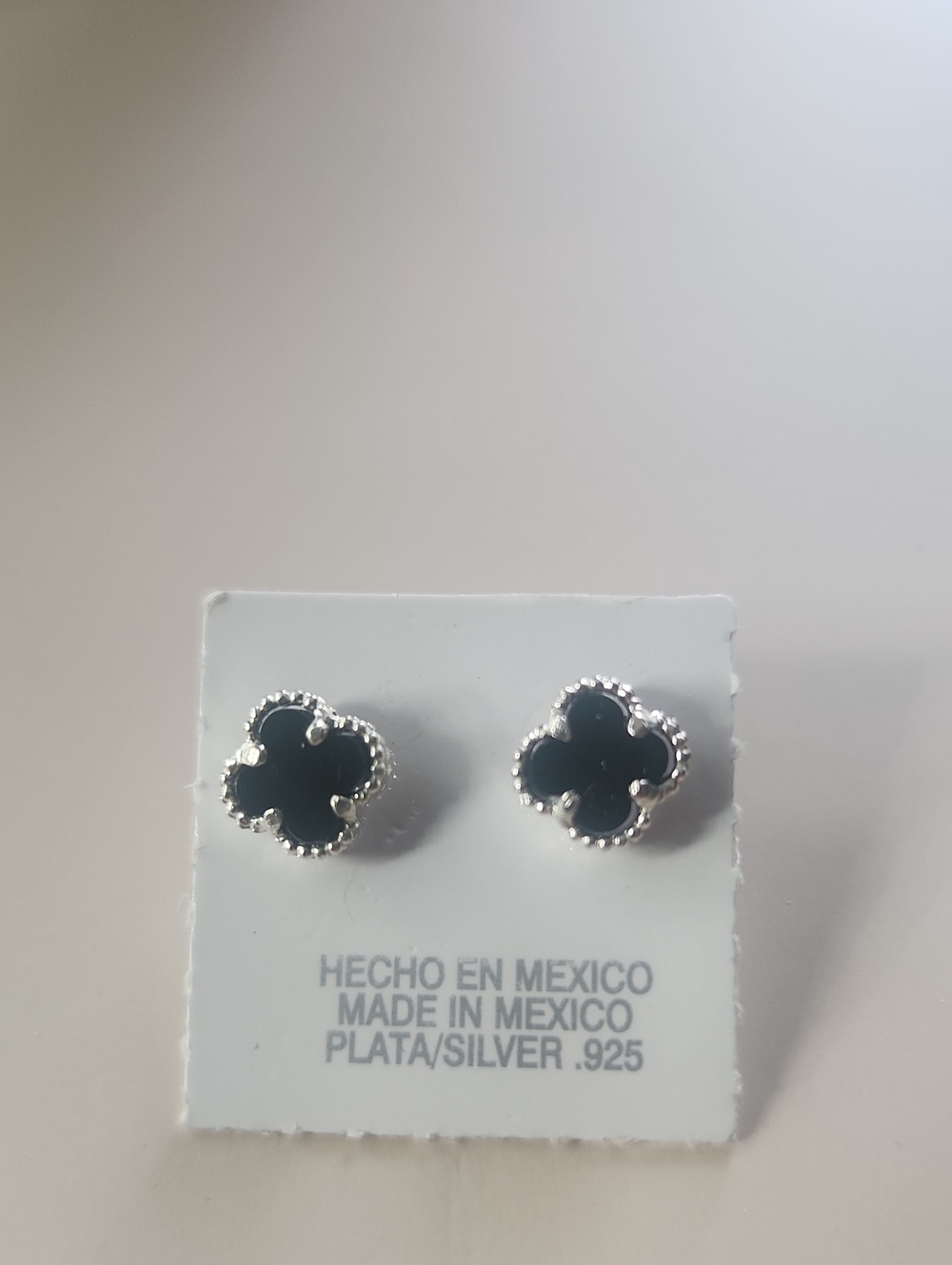 Sterling Silver Black Clover Stud Earrings - Made in Mexico